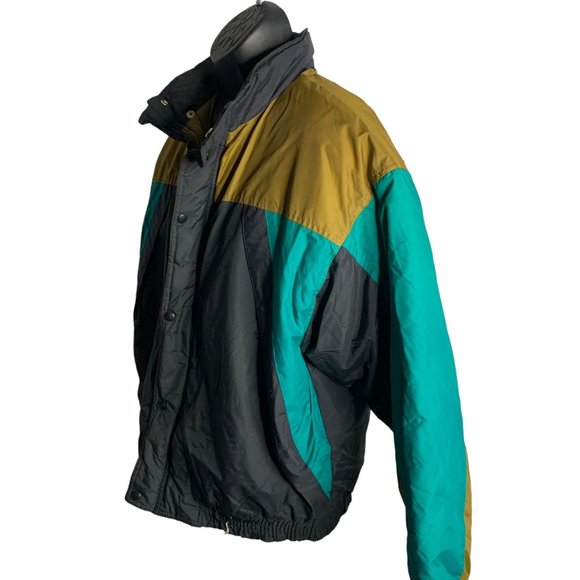 Vintage McGregor Ski Snow Jacket XL Black Zip Snaps Hood Pockets Elastic Waist - Picture 3 of 6